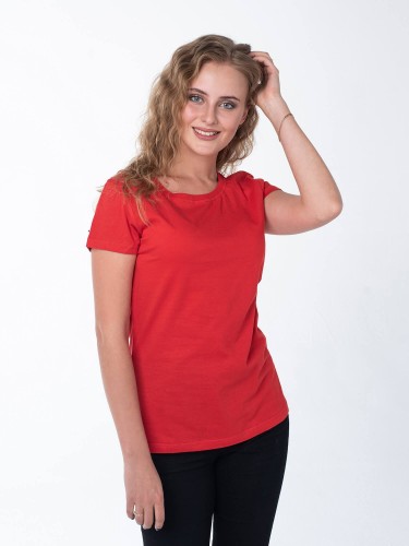 Красная женская футболка с лайкрой оптом - Красная женская футболка с лайкрой оптом