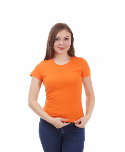 Оранжевая женская футболка с лайкрой оптом - Оранжевая женская футболка с лайкрой оптом