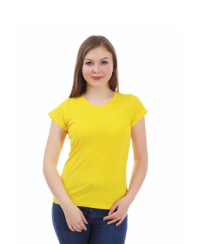 Жёлтая женская футболка с лайкрой оптом - Жёлтая женская футболка с лайкрой оптом