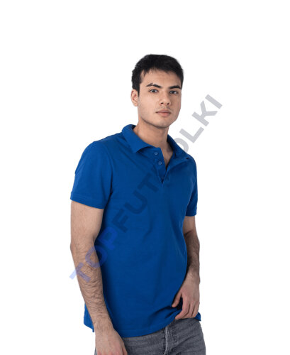 Синяя рубашка ПОЛО с эластаном мужская