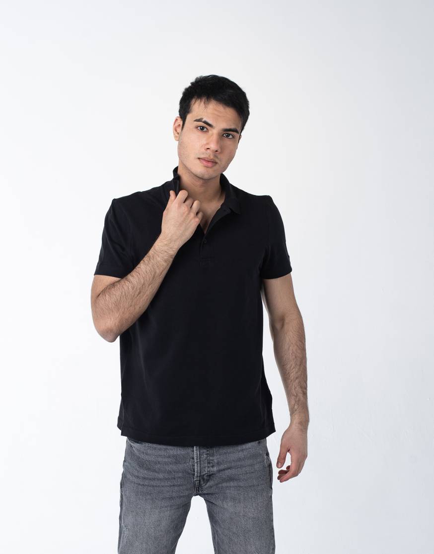 Чёрная рубашка ПОЛО с эластаном мужская оптом