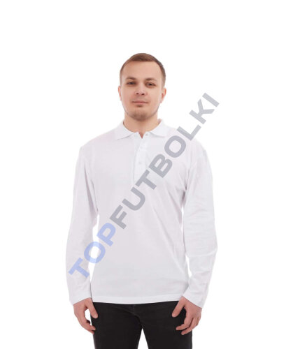Белая рубашка ПОЛО с длинным рукавом мужская